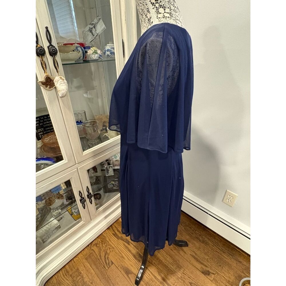 Navy Blue Sparkle Overlay Midi Dress - Picture 11 of 12